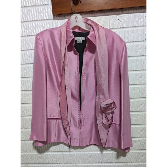 Jax Women's Pink Silk Zip Front With Scarf Collared Blazer Jacket Size 14 - Picture 2 of 4